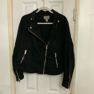 Black denim motorcycle jacket